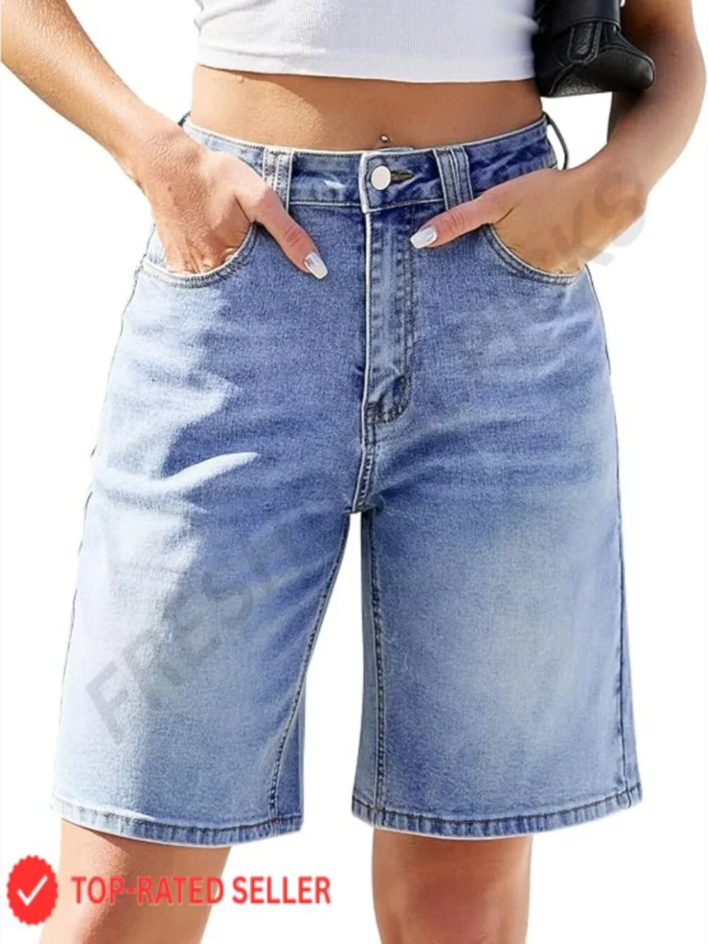 High Waisted Stretchy Jorts Bermuda Denim Shorts Knee Length Baggy